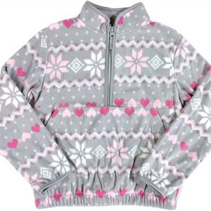 Athletic Works Girls Half Zip Pullover Sweatshirt Grey Hearts - Size Large